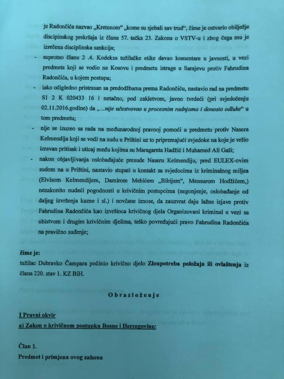 Krivična prijava protiv Čampare: Druga strana prijave koja ukupno ima 15 stranica - Avaz