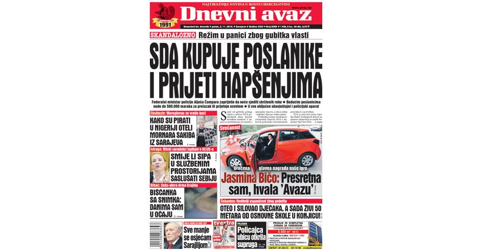 Danas u "Dnevnom avazu" čitajte: SDA kupuje poslanike i prijeti hapšenjima