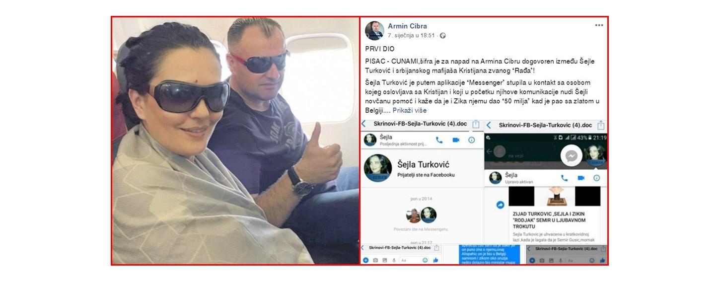 Šejla Turković i Armin Cibra na jednom od zajedničkih putovanja i faksimil najnovije Cibrine objave Facebook prepiske između Turkovićke i izvjesnog Kristijana - Avaz