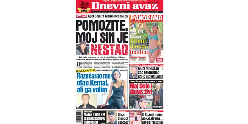 Danas u "Dnevnom avazu" čitajte: Pomozite, moj sin je nestao