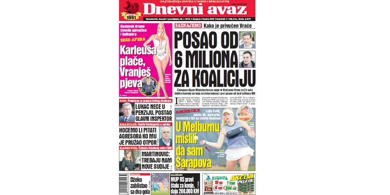 Danas u "Dnevnom avazu" čitajte: Posao od 6 miliona za koaliciju