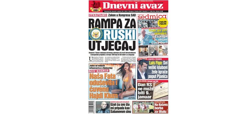 Danas u "Dnevnom avazu" čitajte: Rampa za ruski utjecaj