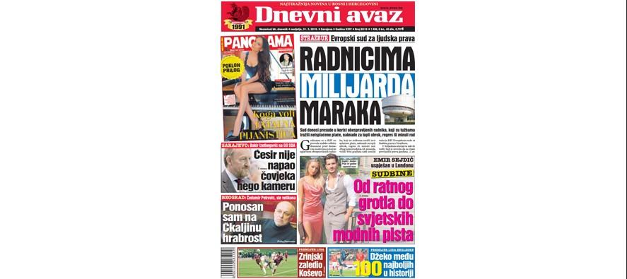 Danas u "Dnevnom avazu" čitajte: Radnicima milijarda maraka