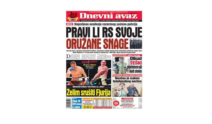 Danas u "Dnevnom avazu" čitajte: Pravi li RS svoje oružane snage