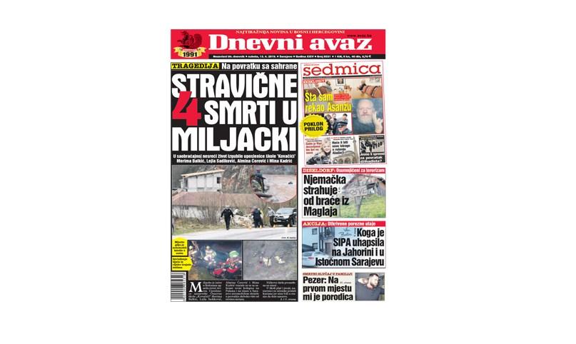 Danas u "Dnevnom avazu" čitajte: Stravične 4 smrti u Miljacki