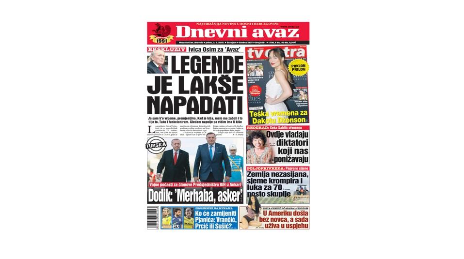 Danas u "Dnevnom avazu" čitajte: Legende je lakše napadati