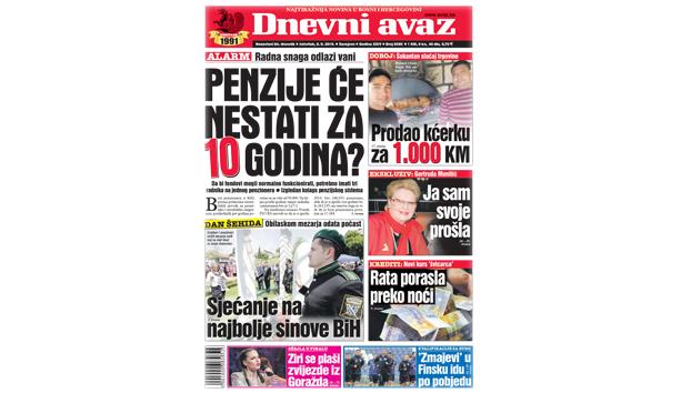 Danas u "Dnevnom avazu" čitajte: Penzije će nestati za 10 godina?