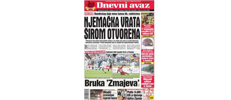 Danas u "Dnevnom avazu" čitajte: Njemačka vrata širom otvorena