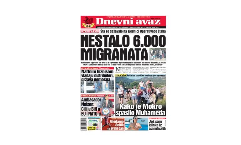 Danas u "Dnevnom avazu": Nestalo 6.000 migranata