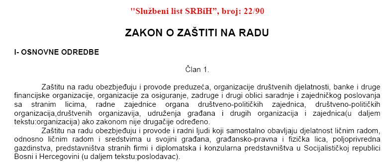 Zakon o zaštiti na radu datira iz 1990. godine - Avaz