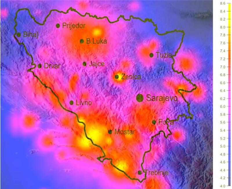 Prognostička karta seizmičkog intenziteta BiH za period duži od 100 godina - Avaz