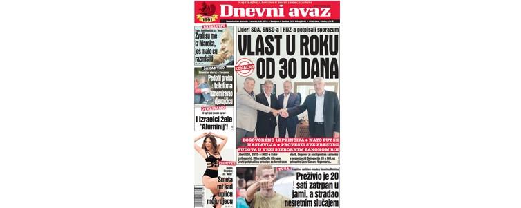 Danas u "Dnevnom avazu" čitajte: Vlast u roku od 30 dana