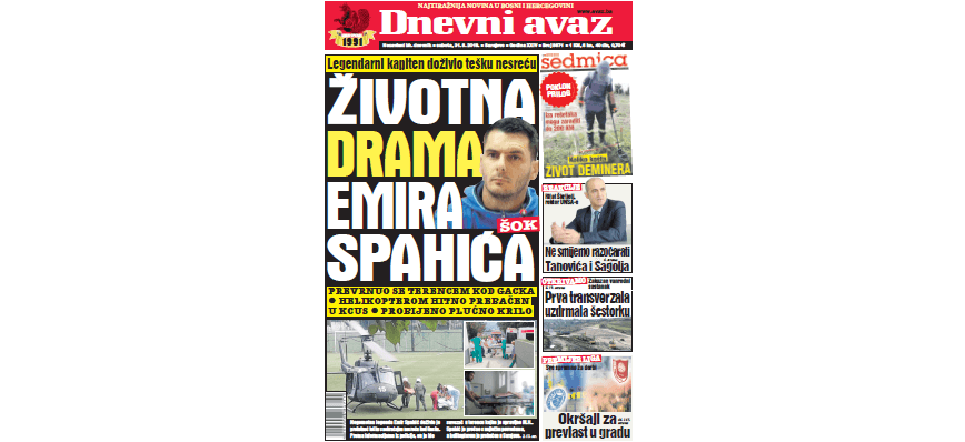 Danas u "Dnevnom avazu" čitajte: Životna drama Emira Spahića