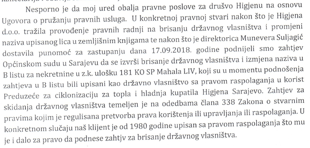 Faksimil dijela demantija koji dokazuje da su pokušali  brisati državu kao vlasnika zemljišta - Avaz