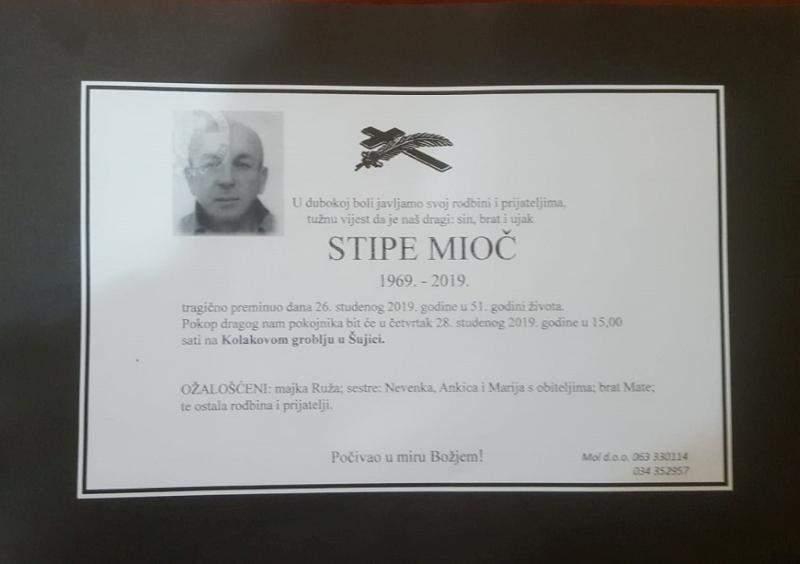 Sipe Mioč izvršio samoubistvo vješanjem