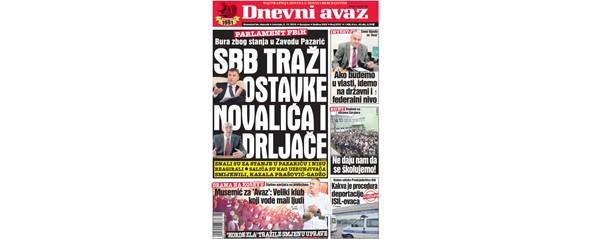 Danas u "Dnevnom avazu" čitajte: SBB traži ostavke Novalića i Drljače