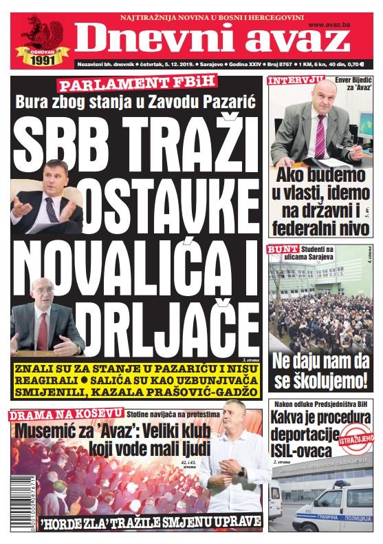 Naslovna stranica "Dnevnog avaza" - Avaz