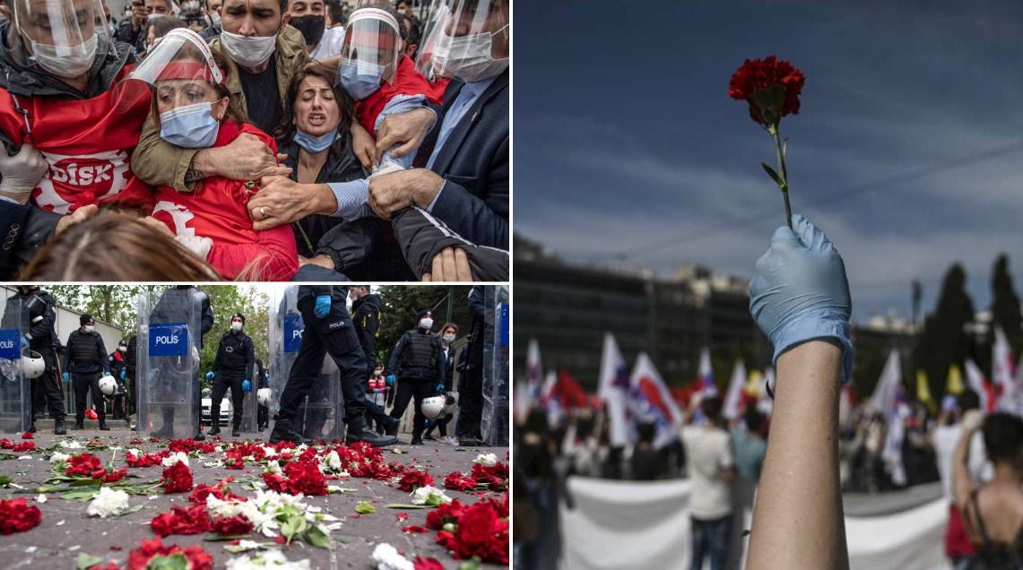 Prvi maj: Demonstranti nose maske i karanfile, a policija hapsi