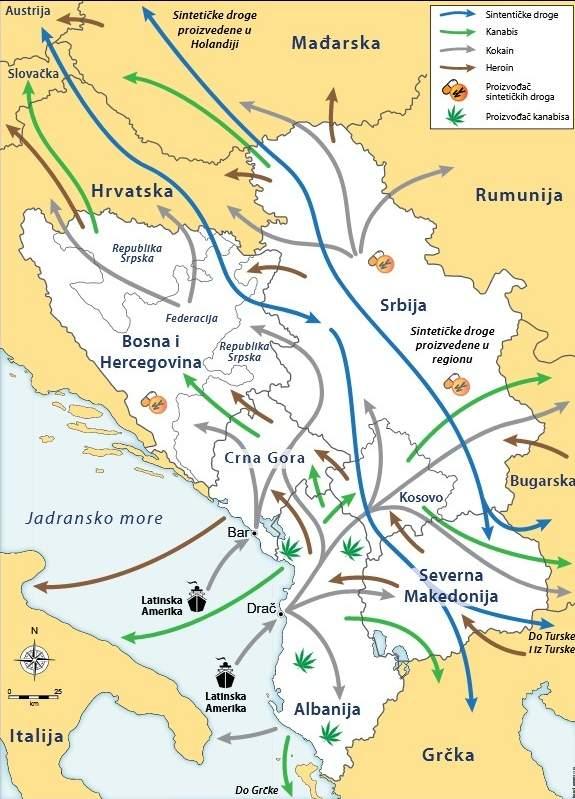 Mapa kretanja narkotika prema Globalnoj inicijativi protiv transnacionalnog  kriminala - Avaz