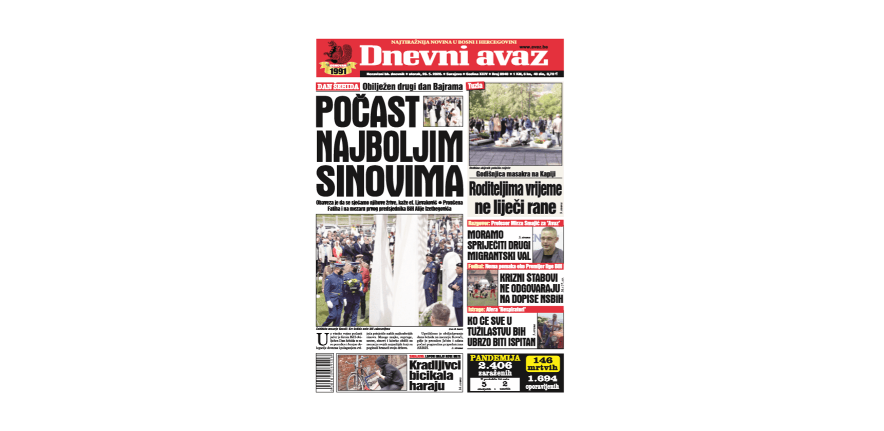 Danas u "Dnevnom avazu" čitajte: Počast najboljim sinovima