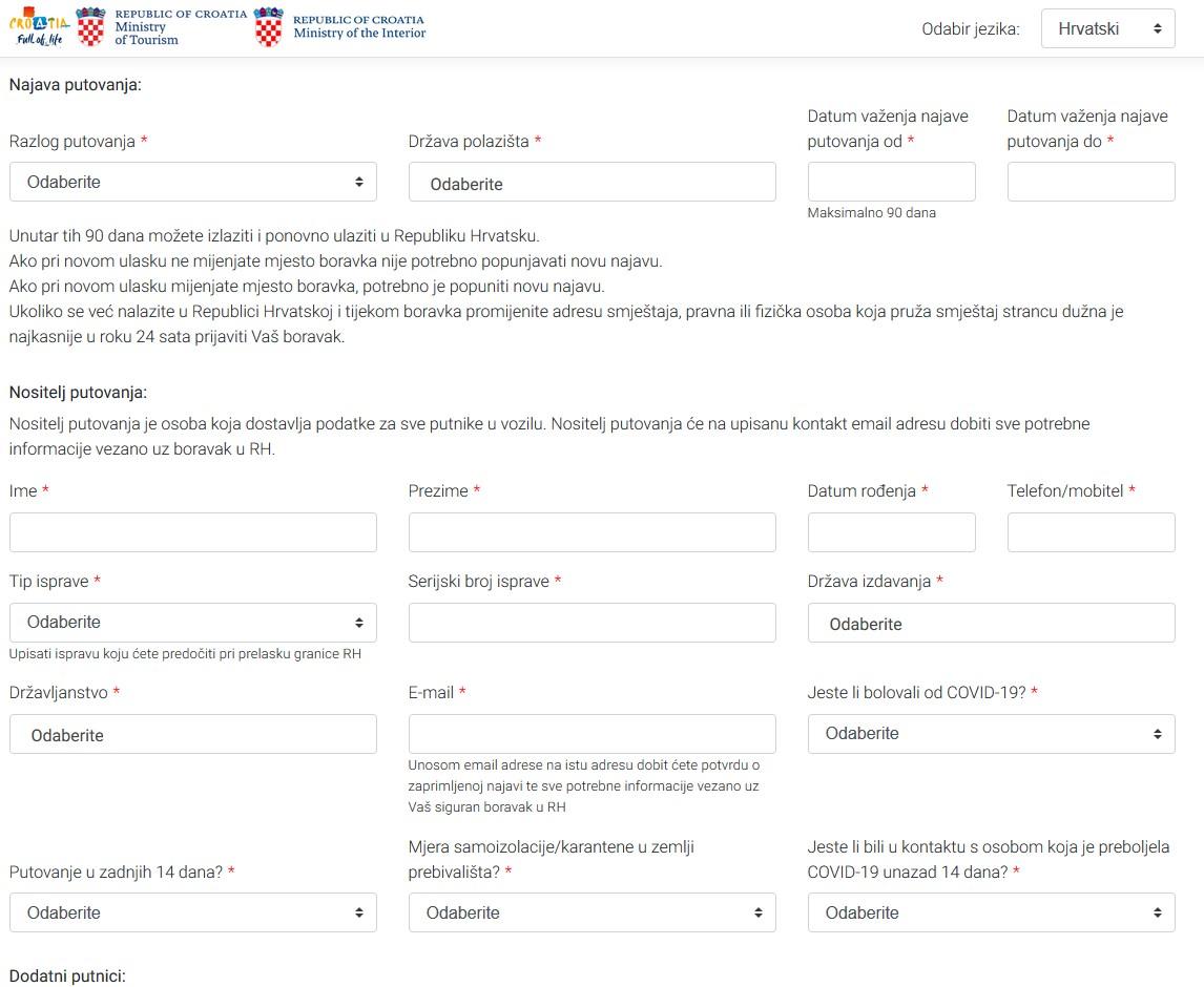 Obrazac se može popuniti na entercroatia.mup.hr - Avaz