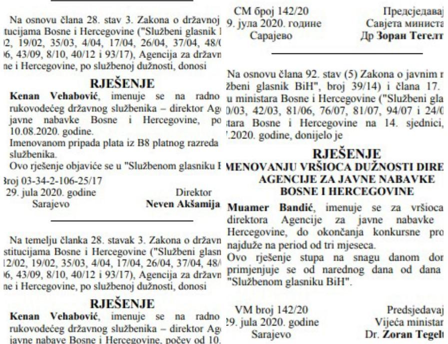 Službeni list BiH: Dvije odluke s dva različita imena - Avaz