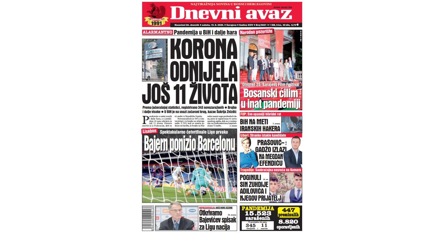 Danas u "Dnevnom avazu" čitajte: Korona odnijela još 11 života