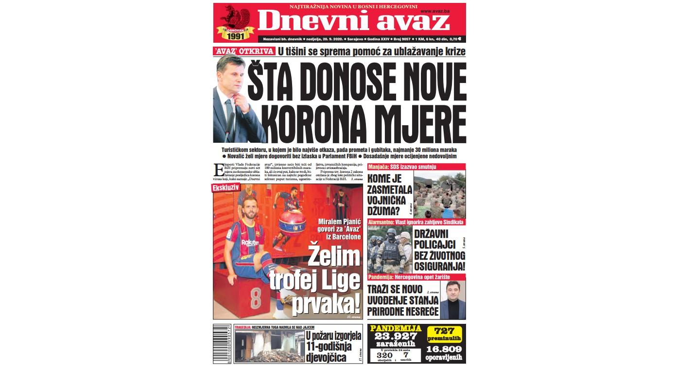 Danas u "Dnevnom avazu" čitajte: Šta donose nove korona mjere