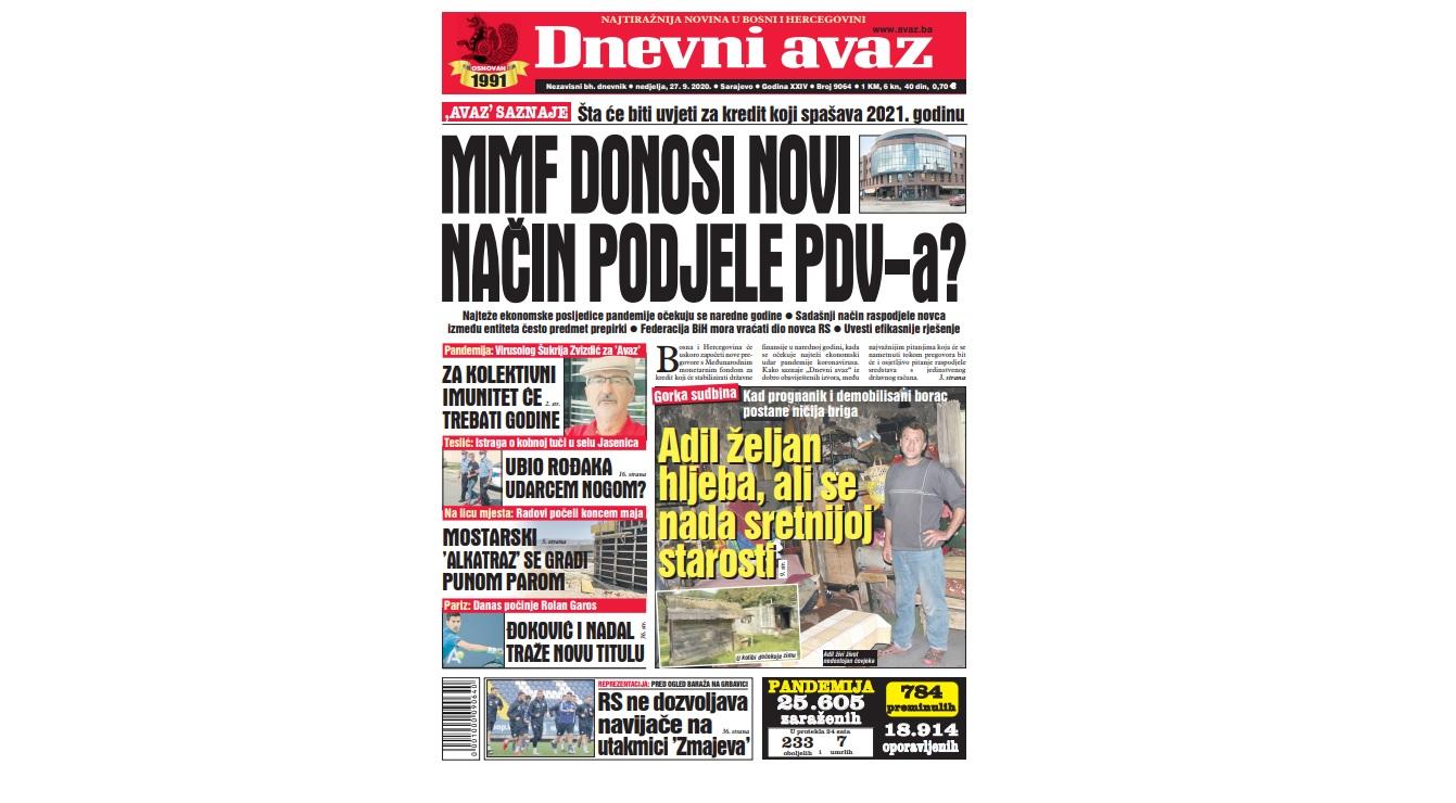 Danas u "Dnevnom avazu" čitajte: MMF donosi novi način podjele PDV-a?