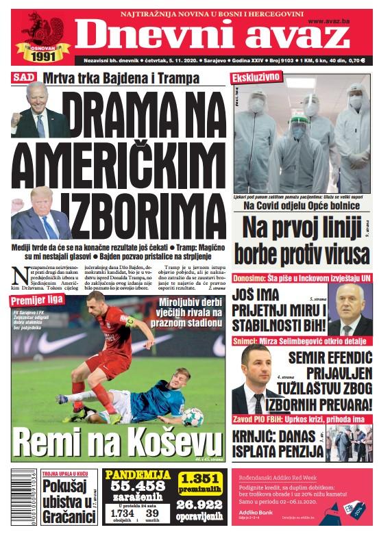 Današnja naslovna strana "Dnevnog avaza" - Avaz