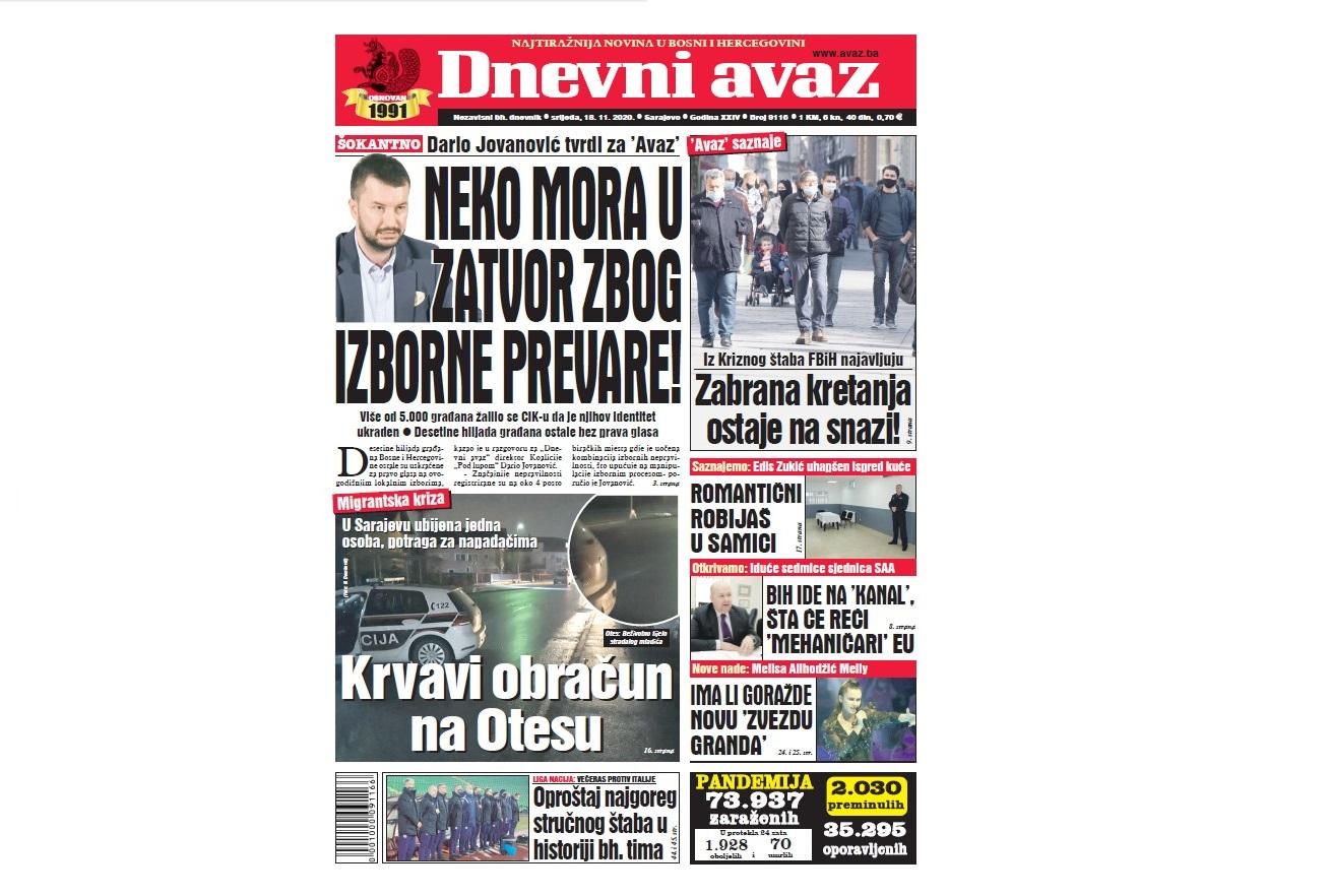 Danas u "Dnevnom avazu" čitajte: Neko mora u zatvor zbog izborne prevare!