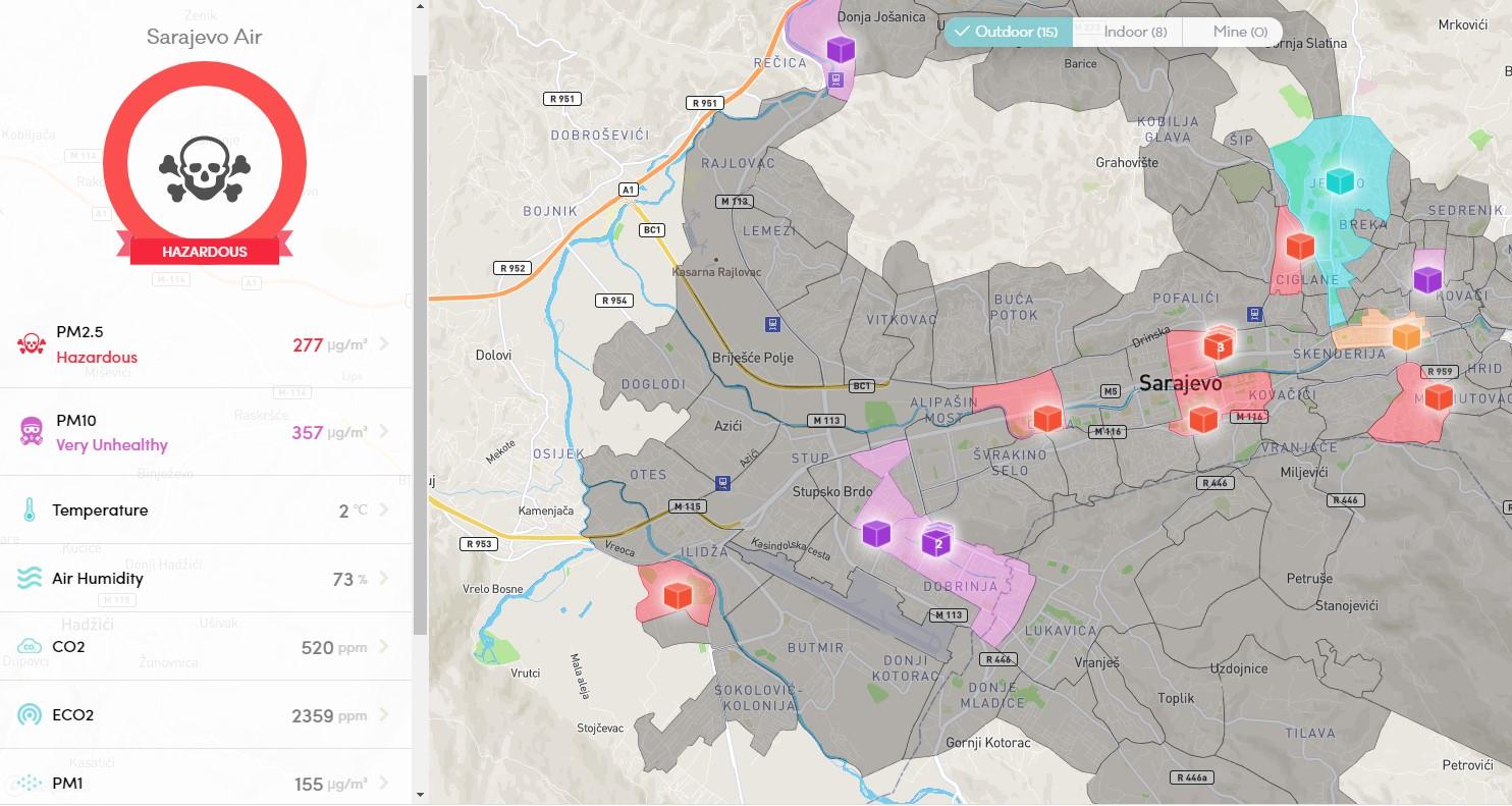 Zagađenje danas u Sarajevu prema aplikaciji CityOS Air - Avaz