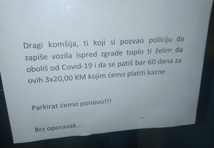 Komšiji poželjeli da "oboli od korone" zbog kazni od 60 KM