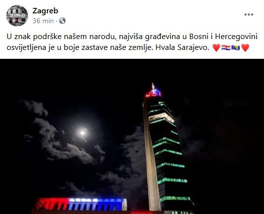 Zagreb se zahvalio Sarajevu i "Avaz Twist Toweru" na solidarnosti i podršci