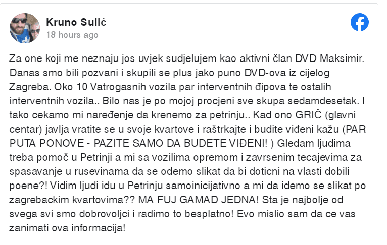 Objava vatrogasca Krune Sulića - Avaz