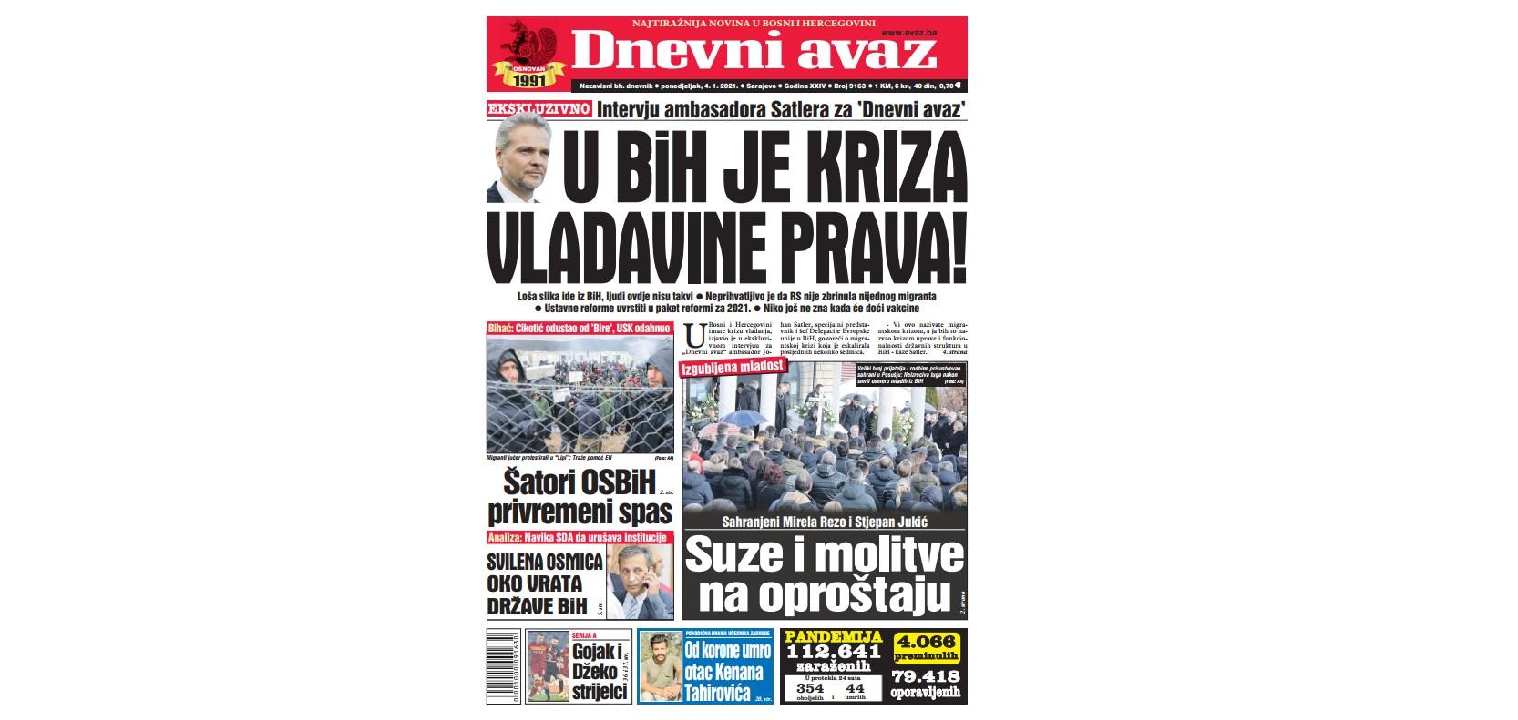 Danas u "Dnevnom avazu" čitajte: U BiH je kriza vladavine prava!