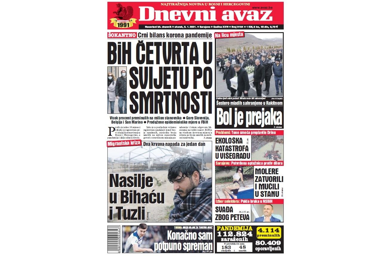 Danas u "Dnevnom avazu" čitajte: BiH četvrta u svijetu po smrtnosti