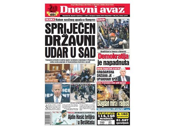 Danas u "Dnevnom avazu" čitajte: Spriječen državni udar u SAD