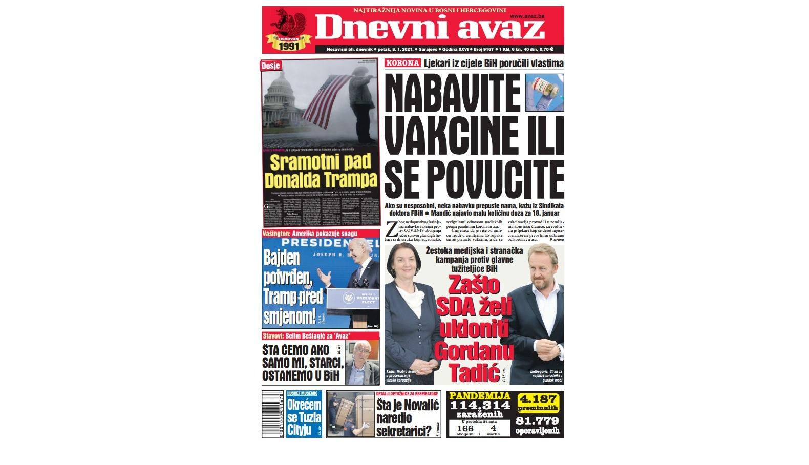 Danas u "Dnevnom avazu" čitajte: Nabavite vakcine ili se povucite