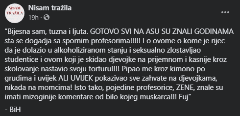 Jedna od objava na Facebook stranici "Nisam tražila" - Avaz