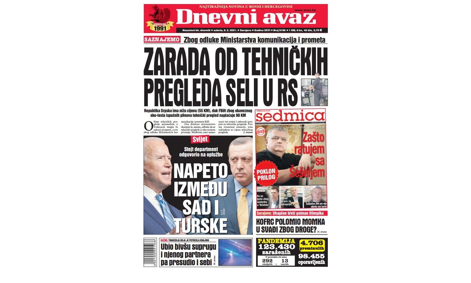 Danas u "Dnevnom avazu" čitajte: Zarada od tehničkih pregleda seli u RS