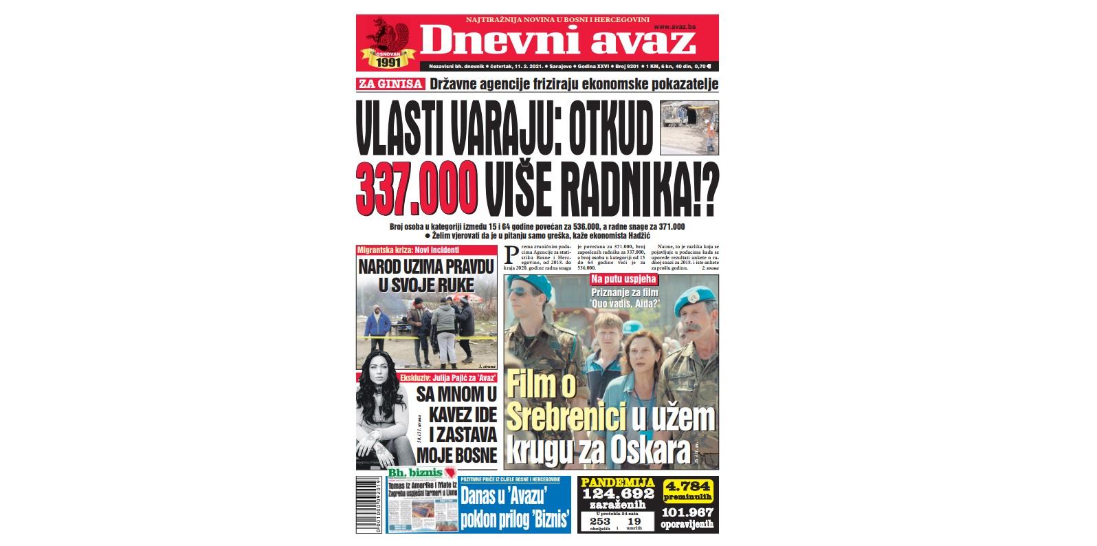 Danas u "Dnevnom avazu" čitajte: Vlasti varaju: Otkud 337.000 više radnika!?