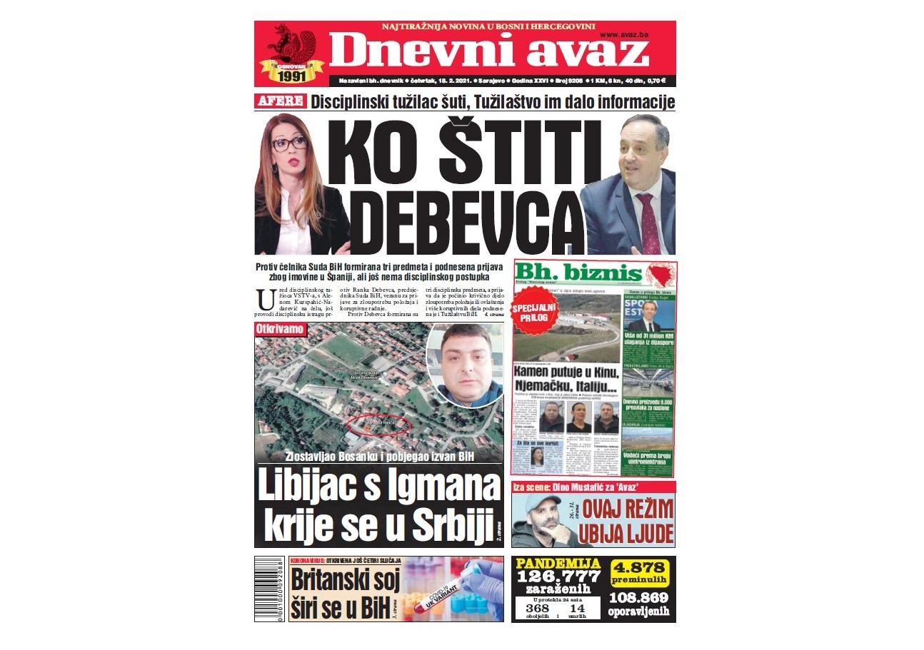 Danas u "Dnevnom avazu" čitajte: Ko štiti Debevca