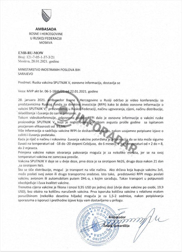 Faksimil urgencije ambasadora Samardžije Minstarstvu vanjskih poslova BiH - Avaz