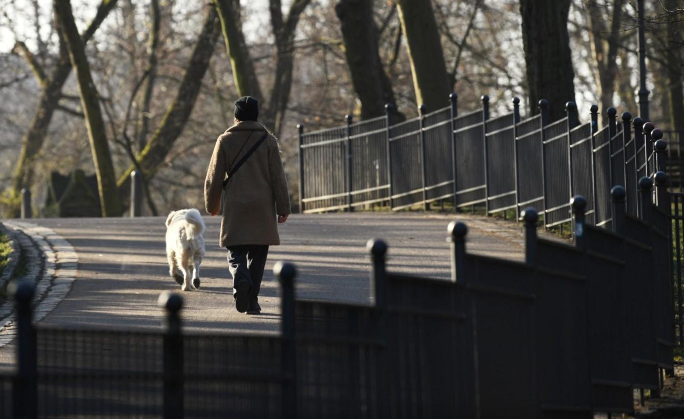 A woman walks with her dog at the Volkspark Friedrichshain, amid the coronavirus disease (COVID-19) pandemic, in Berlin, Germany March 2, 2021. - Avaz