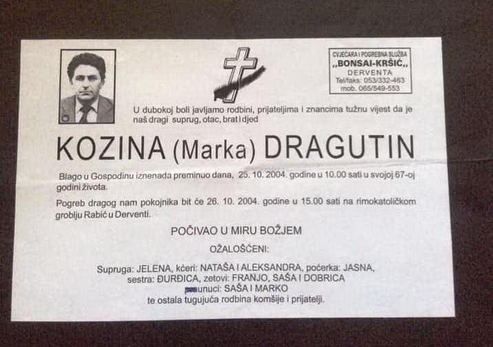 Dragutin Kozina umro 25. oktobra 2004. godine - Avaz