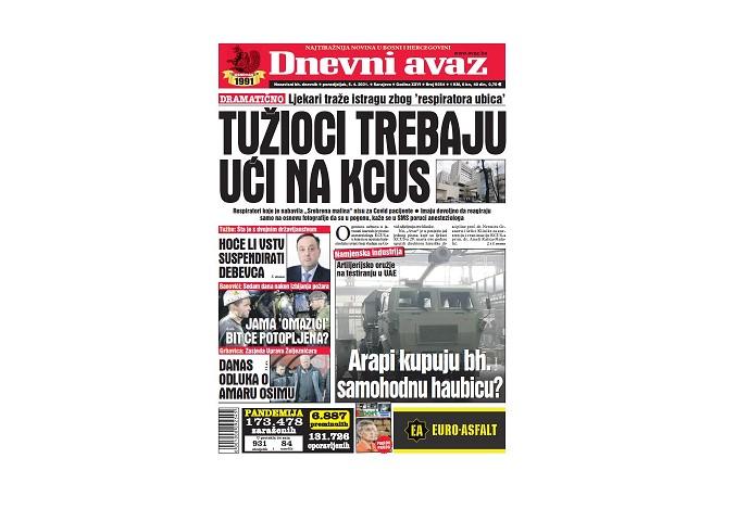 Danas u "Dnevnom avazu" čitajte: Tužioci trebaju ući na KCUS