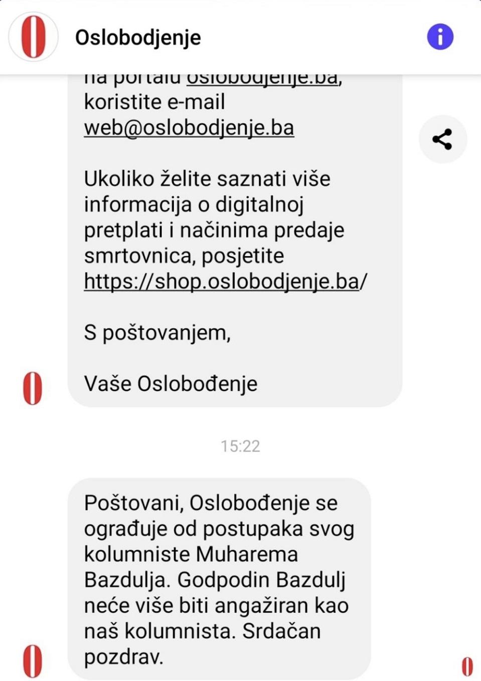 Oslobođenje se oglasilo - Avaz