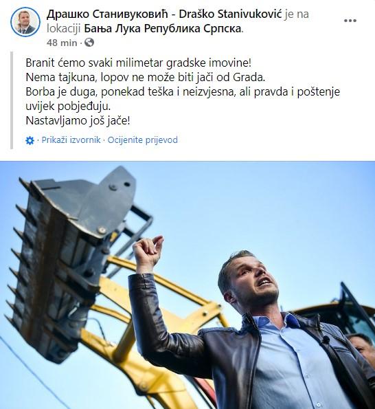 Objava Stanivukovića na Facebooku - Avaz