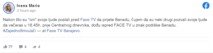 Objava na Facebooku - Avaz